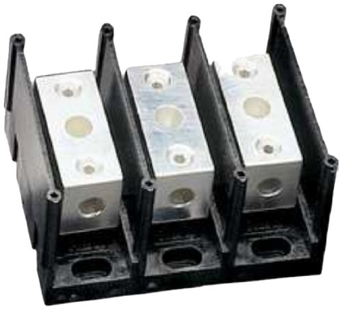 Mersen 67000 Aluminum Intermediate Open Style PDB with 3-Pole and 2 Stud, 4/0-#6 Wire Size, 380 Ampere
