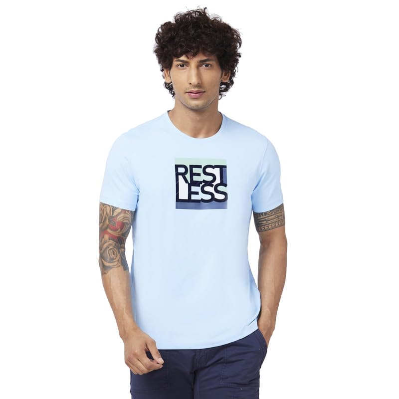 Image of Spykar Men's Slim Fit Round Neck Half Sleeve Printed Casual T-Shirt