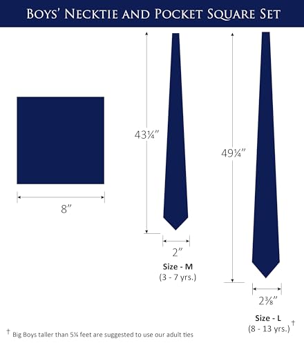 Image of Boy's Solid Tie with Pocket Square Set, Regular Necktie for Children and Kids, Self-Tied