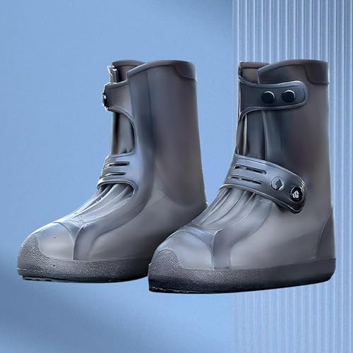 Image of Overshoes Protectors Shoe Covers Reusable Silicone Cover Shoes Rain Boots TPE Sole Wear-Resistant Shoe Cover for Rainy Season (Light Brown + Black (Light Transparent), M 34-36)
