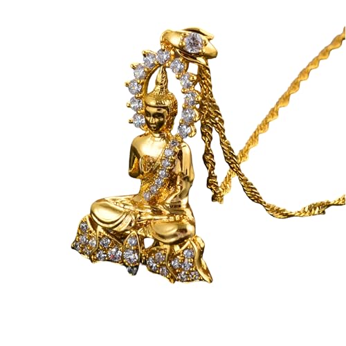 14K Gold Filled Buddha Necklace For Women And Men, Vintage Tibetan Amitabha Buddha Pendant Necklace, Buddhist Necklace, Buddhist Guanyin Pendant Necklace
