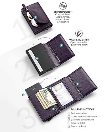 VULKIT Credit Card Holder RFID Blocking Mens Leather Bifold Card Wallet Automatic Pop Up for 9 Cards with ID Window & Coin Pocket