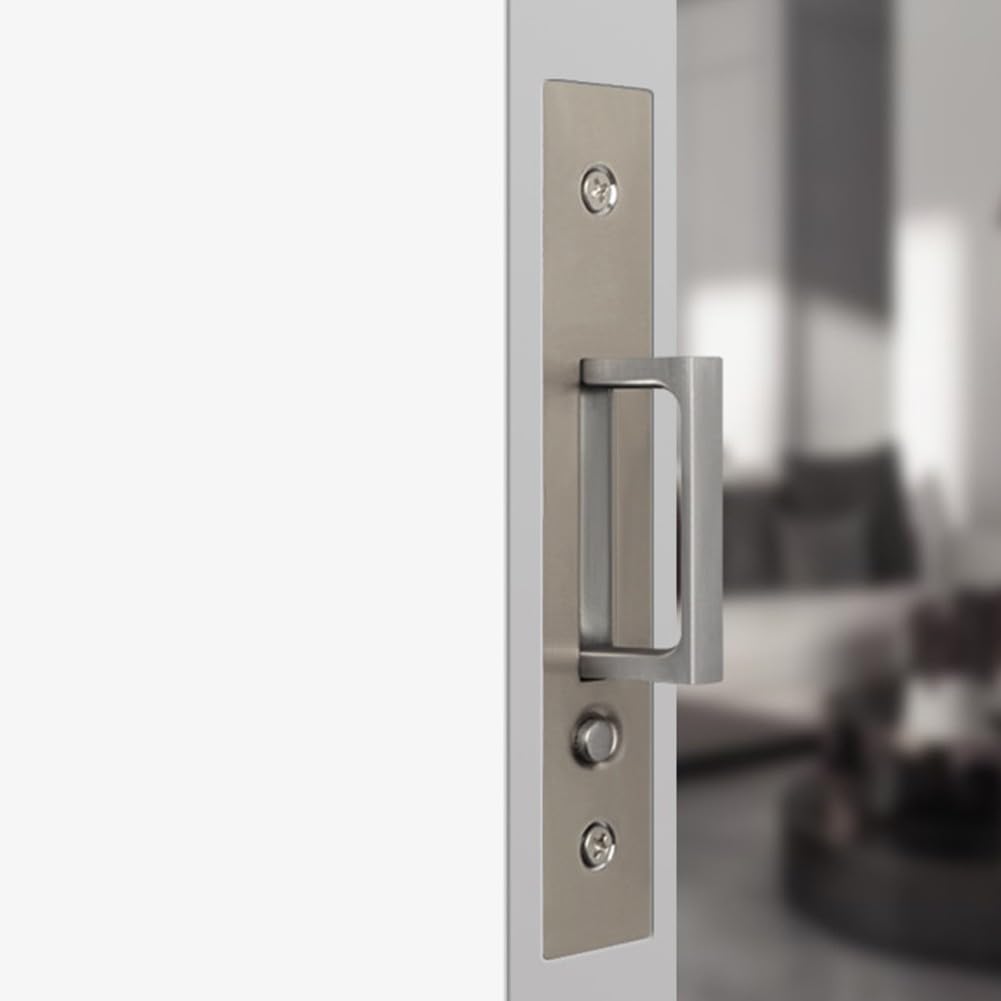 UTTASU Pocket Sliding Door Handle, Invisible Push Button Recessed Handle Auto Extend and Push Back, Fits Doors from 1-3/16" Thickness, 1 Piece