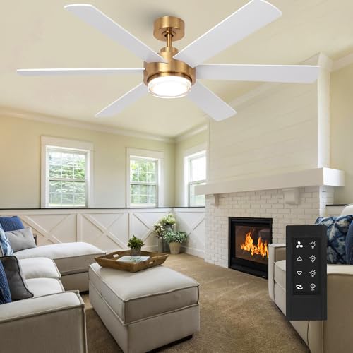 Vaczon 54" Gold Ceiling Fan with Lights and Remote, Modern White & Gold Ceiling Fan, Quiet DC Motor, 6-Speed Reversible Fan, Dimmable LED, Luxury Ceiling Fan for Bedroom Living Room Dining Room