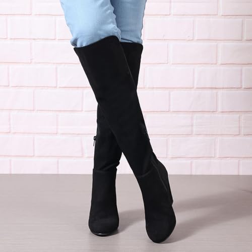 SACFOF Womens Over the Knee High Boots Suede Wedge Heel Long Stretch Boots Sexy Fashion Thigh High Tall Boots US6-113