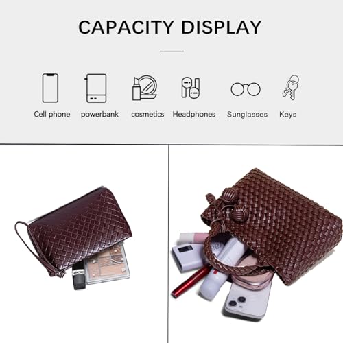 Image of Woven Tote Bag for Women with Coin Purse, Foldable Chain Small Crossbody Handbags, Fashion Shoulder Bag, Hobo Satchel