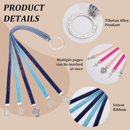 FINGERINSPIRE 2 Pcs Bible Ribbon Bookmark 2 Styles 36cm Velvet Ribbons Bookmark with 5 Ribbons Multi Page Ribbon Marker with Cross Charm for Bible Books(Jesus & Cross Heart - Image 3
