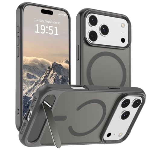 Image of SUPFINE Magnetic for iPhone 17 Pro Case Translucent Matte Phone Cover | (Built-in Invisible Kickstand)(Compatible with MagSafe)(Military Grade Drop Protection) Gray