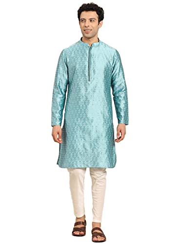 Image of Men's Navy Blue Cotton Festive Wear Regular Fit Woven Design Kurta | Indian Wedding Wear Kurta | Festive Ethnic Kurta