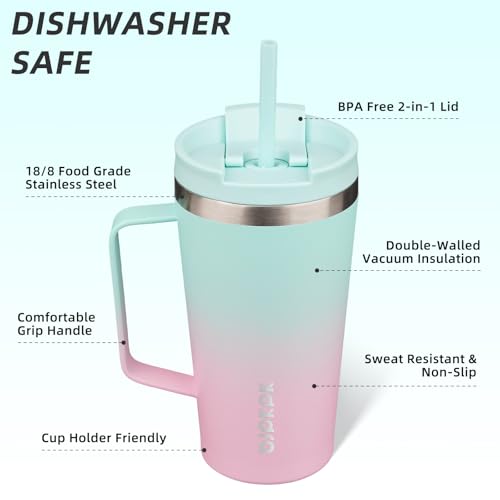 Image of BJPKPK 18oz Insulated Tumbler with Handle, Lid & Straw, Stainless Steel