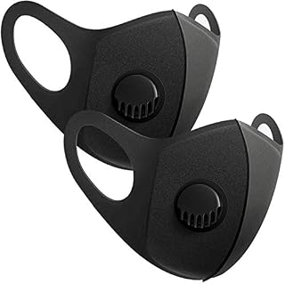 2‑Pack Reusable & Washable Black Face Masks with Breathing Valve – Soft Padded Polycotton Fabric Face Coverings with Filter – Breathable, Comfortable Airflow Protection (Pack of 2) - Amazon product rated Grade B