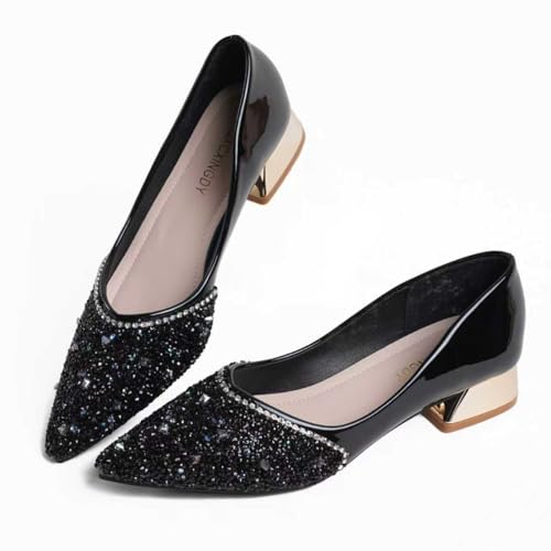 Women's Wedding Pumps Rhinestones Sequins Chunky Low Block Heels Pumps Dress Evening Shoes for Women Bridal2