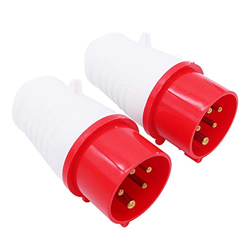POFET 2Pcs Power Plus 5 clavijas enchufes 16AMP 220-380 voltios enchufes de repuesto - rojo