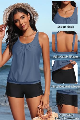 Image of Yonique Blouson Tankini Swimsuits for Women 2 Piece Bathing Suits Tops with Boyshorts Modest Loose Fit Swimwear