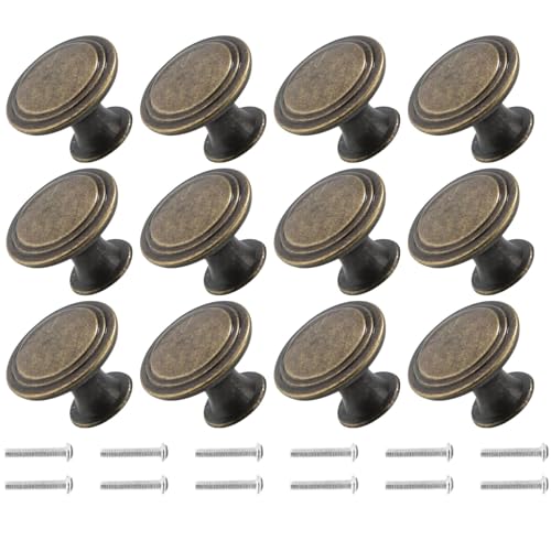 TsunNee Vintage Cabinet Knobs Antique Brass Round Drawer Handles Kitchen Cupboard Door Hardware 30mm 12PCS (Bronze)