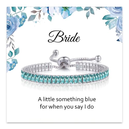 KummerSaprk Something Blue Gift for Bride Bridal Shower Gifts for Bride to be White Blue Rhinestone Bracelets for Wife with Meaningful Card Wedding Accessories Jewelry, M, no gemstone