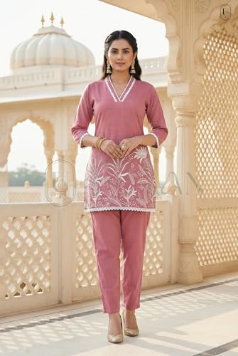 Image of SUNDARTA Women's Rayon Slub Kurta Set | Solid Straight Kurta with Pant | Elegant Ethnic Wear for Office, Casual & Festive Use