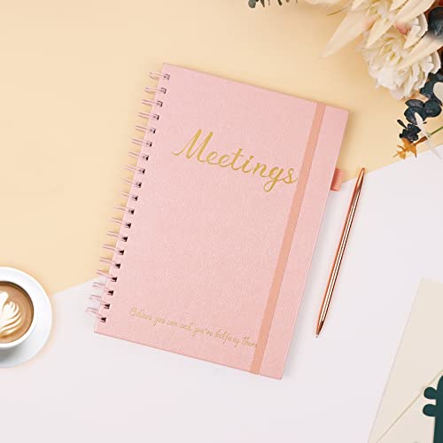 Jubtic Meeting Notebook For Work With Action Items, Work Journal,Project Planner Organizer,Business Notebook For Women - Easily Take Meeting Notes And Keep Agendas On Track -Pink (7X10") #TOP1