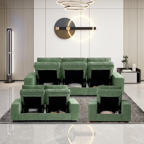 Image of TEKAMON 73 inch Modular Sofa Couch with Seat Storage, Comfy 2-Seater Chenille Fabric Loveseat Sofa for Living Room, Office, Apartment W /Deep Seat, Wide Armrest, USB Charing Removable Cover(Green)