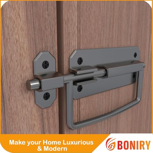 Image of Boniry Door Latch Lock, Kadi /Kundis with Grab Handles - Solid Metal Door Stopper for Bathroom, Home, Office - Easy Install, Smooth Sliding, Heavy Duty Latch (4, Satin Black)