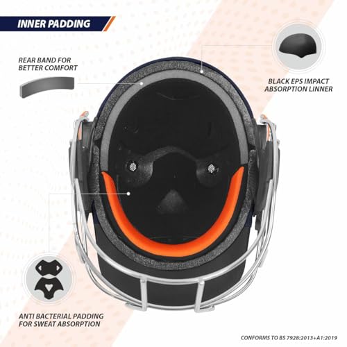 Image of DSC Empra Titanium BSI Approved Professional Cricket Helmet | BS7928 Certified Pro-Standard Hard Ball Helmet with Ultra-Light Titanium Grill & Advanced Shock Absorption | Color: Navy | Size: L