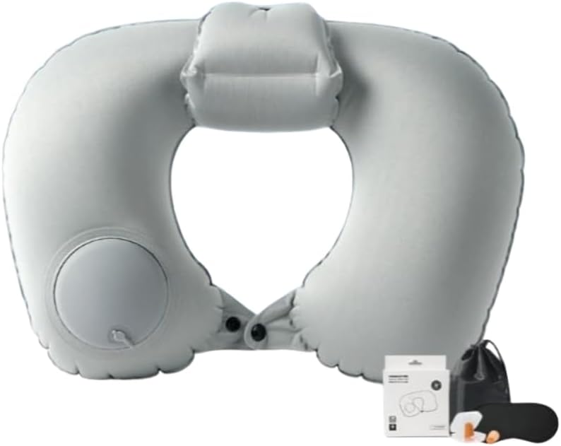 AYNKH 3 PCS Inflatable Head Support Pillow, Adult Neck Pillows,Flight Pillows, Airplane Travel Pillow, Raised Back Neck with Eye Mask and Ear Plugs (Grey) AYNKH 3 PCS Inflatable Head Support Pillow, Adult Neck Pillows,Flight Pillows, Airplane Travel Pillow, Raised Back Neck with Eye Mask and Ear Plugs (Grey)