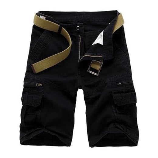 WSLCN Shorts Cargo de Algodão Bermuda Masculino com Vários Bolsos Calça Cortada de Verão (sem cinto) Cintura 40 Preto