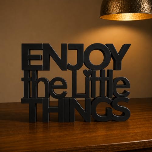 Image of Mad Masters Enjoy The Little Things Spiritual Desk Decor - Aesthetic Table, Shelf & Wall Showpiece for Home Office, Business. Vastu Friendly Gifting, Matte Black (20.3 x 14.5 x 2.5 cm)