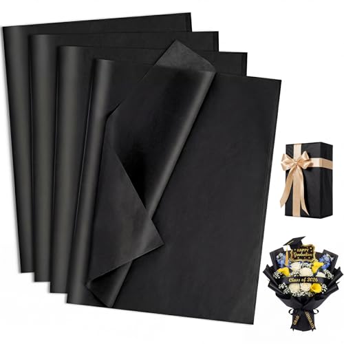Image of woric 160 Sheets Black Tissue Paper for Gift Bags 20 X 14 Inches | Tissue Paper Bulk for Crafts DIY Wrapping Birthday Black-Tie Weddings Decorations