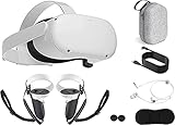 2021 Oculus Quest 2 All-In-One VR Headset, Touch Controllers, 128GB SSD, Glasses Compatible,3D Audio,Marxsol Bundle: Carrying Case, Earphone,10Ft Link Cable,Grip Cover,Knuckle & Hand Strap, Lens Cover