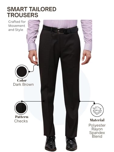 Image of Park Avenue Men's Smart Fit Mid Rise Poly Rayon Blend Checks Pattern Flat Front Formal Trouser