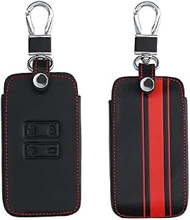 kwmobile Car Key Cover Compatible with Renault 4 Button Car Key Smart Key (only Keyless Go) - PU Leather Car Key Fob Cover - Rally Stripe Red/Black