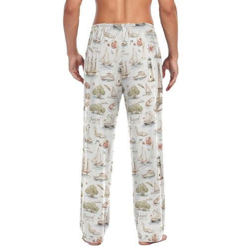 Men’s Travel Landscape Pattern Pajama Pants with Pockets, Comfortable Lounge Sleep Bottoms#2532