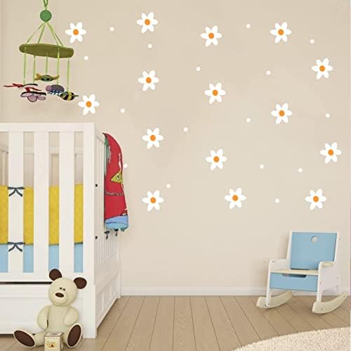 Daisy Flower with dots Wall Decals Nursery Decal Living Room Vinyl Wall Decal Wall Sticker Kids Room Wall Decor Y43 (White,Yellow, Design 1) 7 417p13rSCWL. AC