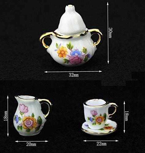 Miniatura 4 de EatingBiting Colección Nivel 1:12 Escala 1/12 8PCS Elegante Flora Miniatura Mini Casa Porcelana Plato de Té de Porcelana, Tetera, Taza, Juego de