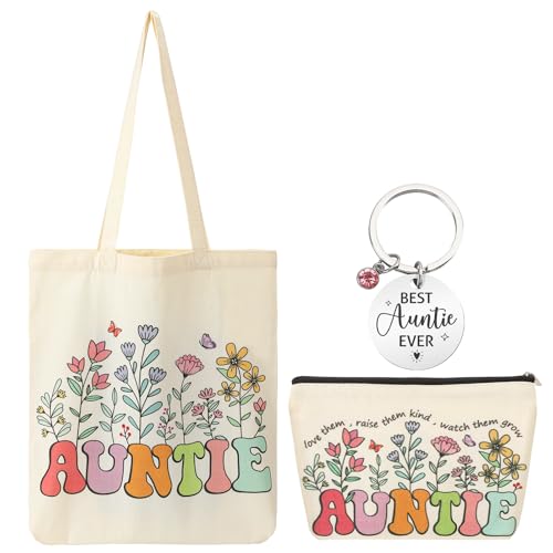 ViEinkaufen Auntie Gifts for Women Tote Bag Keyring Makeup Bag for Women