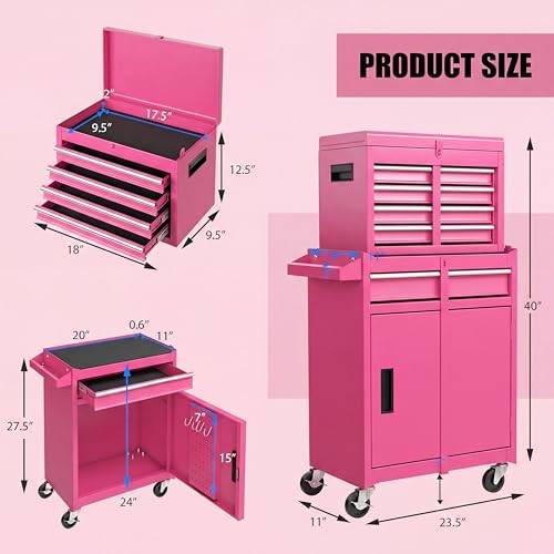 Image of Goplus Rolling Tool Chest, 5-Drawer Tool Box Organizer w /Lockable Wheels & Sliding Drawers & Detachable Top & Adjustable Shelf, Tool Storage Cabinet for Garage Workshop