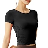 [DAYCLOSET] ヨガウェア トップス 半袖 レディース クロップド丈 ピラティスTシャツ 速乾 吸汗 薄手 (JP,アルファベット,XL, 標準,ブラック) yoga232