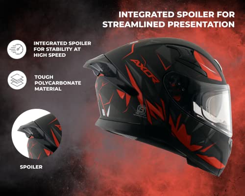 Image of Axor Apex Hunter ISI ECE DOT Certified Full Face Dual Visor Helmet for Men and Women with Pinlock Fitted Outer Clear Visor and Inner Smoke Sun Visor Dull Black Orange Helmet-XL