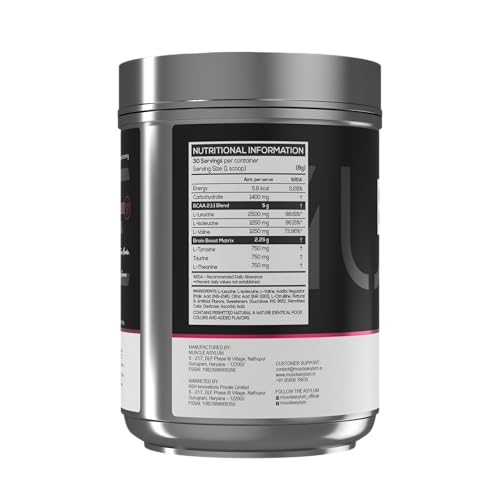 Image of Muscle Asylum BCAA Powder | Muscle Recovery, Energy & Focus Support | Essential Amino Acids for Workout Performance (30 Servings 240g, Fruit Punch)