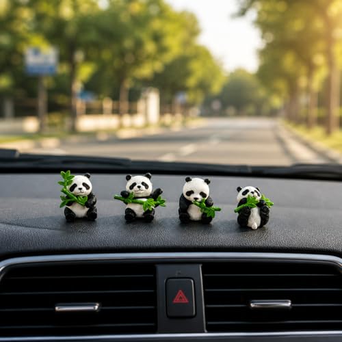 Image of HindCraft Cute Panda Showpiece Set for Home Decor | Panda Miniature Figurines for Desk, Shelf, Car Dashboard & Gift (Set of 4)