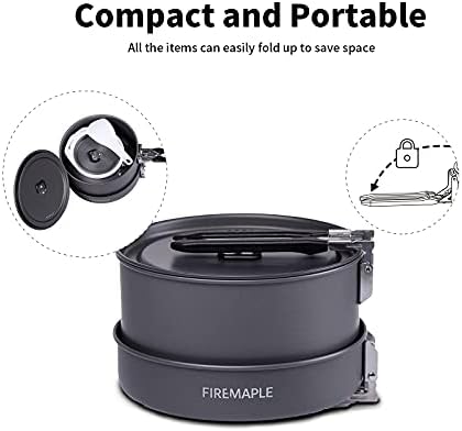 Fire-Maple Feast 2 Camping Cookware Set | Outdoor Cooking kit with Pot Kettle Pan Bowls and Spatula | Kitchen Utensils for 1 to 3 People Backpacking Trekking Hiking Fishing Picnic