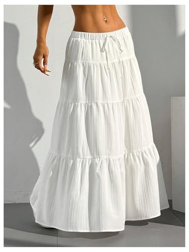 GORGLITTER Women's Plus Size Flowy Flared A Line Maxi Skirts Elegant Tiered Layer Boho Coquette Long Skirts3