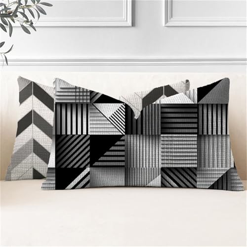 Funda Cojin 40x80,Juego de 2 Cojines Exterior Gris Fundas Cojines Rectangulares Raya Funda Almohada Impermeable,Cogines Sofá con Cremallera Invisible para Sala de Estar Jardín Coche Decorativos J2-29