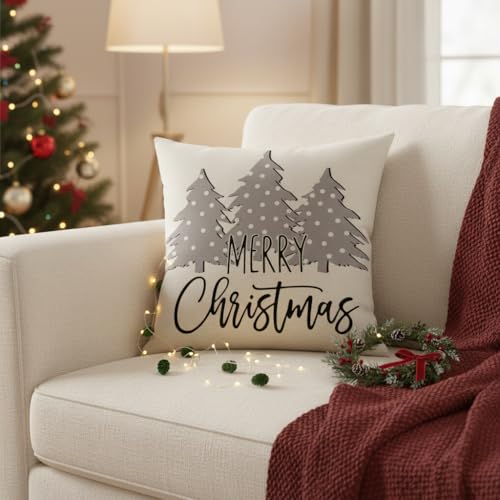 Image of PSDWETS Merry Christmas Pillow Cover 18x18 Set of 4 Christmas Decorations let It Snow Holiday Farmhouse Decor Cushion Cover for Home Sofa