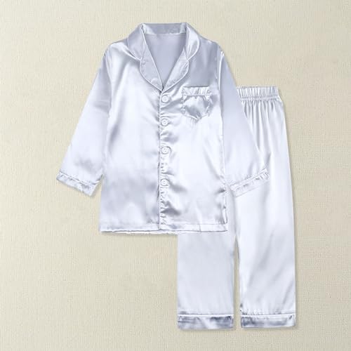 Kids Girls Boys Silk Fall Outfit Satin Loose Lightweight Long Sleeve Button Down Shirt Elastic Waist Cute Toddler Set2