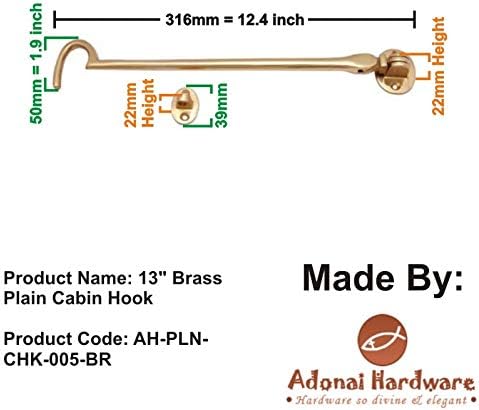 Adonai Hardware 13" Plain Brass Window Cabin Hook (Antique Brass) (Supplied as 2 Pieces per Pack)