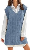 Aiopr Womens Oversized Sweater Vest V Neck Sleeveless Cable Knit Pullover Jumpers Tops Blue