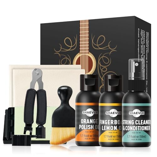 Kit de limpieza para guitarra acústica y eléctrica: aceite de naranja para pulir, aceite de limón para diapasón, limpiador de cuerdas, enrollador de cuerdas, para el mantenimiento de la guitarra