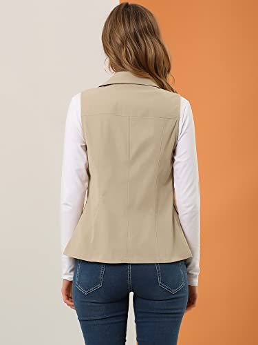 Allegra K Women's Zip Up Jacket With Pockets Sleeveless Anorak Utility Vest Large Khaki #TOP4